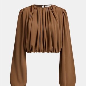 Commense Brown Cropped Blouse with Flowing Sleeves